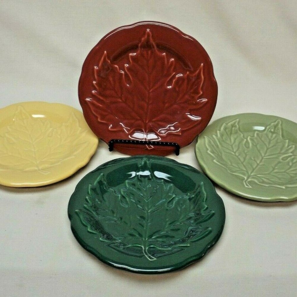 Longaberger Pottery Set of 4 Falling Leaves Collection Leaf Plates